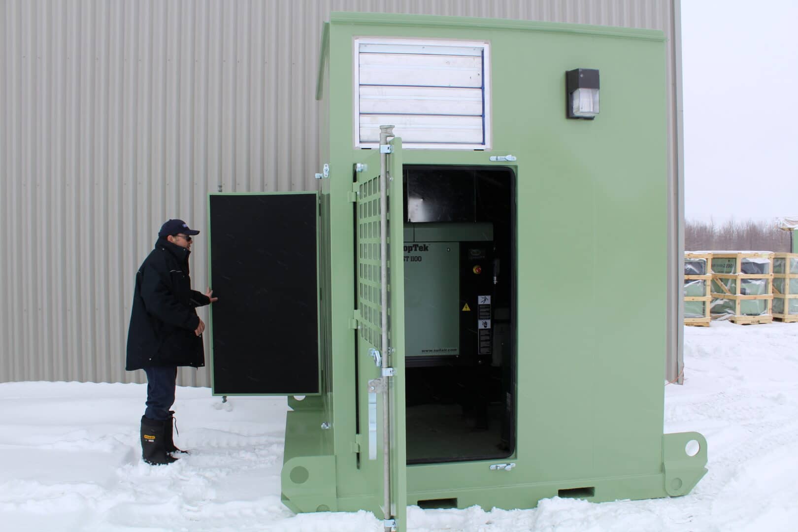 Mobile compressor room exterior solution small compressor room, easy access doors to service equipment